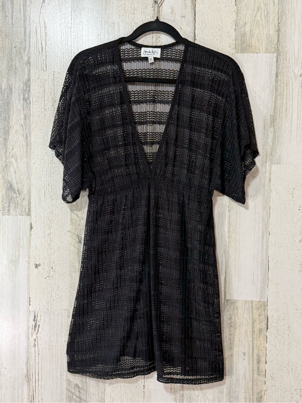 Jordan Taylor Black V-Neck Open Knit Swim Coverup